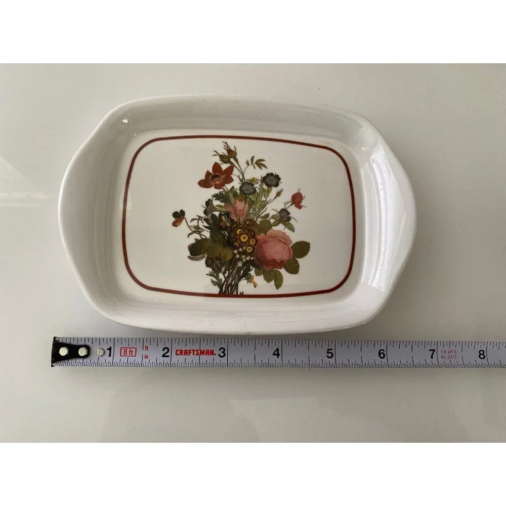 Vintage Set of Five 5 Mini Trays Or Plates Flowered Ceramic Glass  7